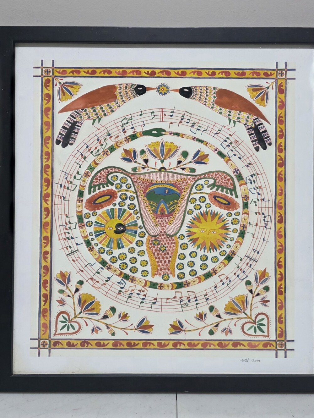 Folk Art Floral Sunburst Print in Yellow and Orange Happy Uterus